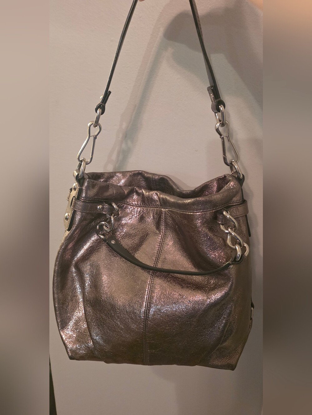Metallic Taupe Shoulder Bag - Women's Stylish Everyday Tote